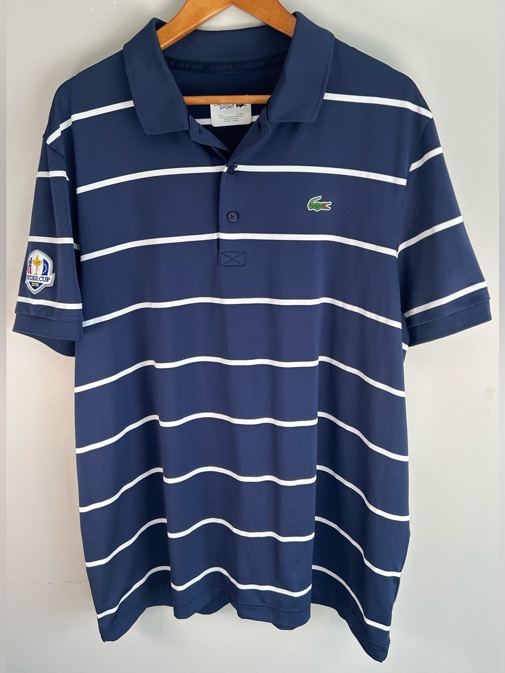 Lacoste Sport Men’s Polo Shirt Size 3XL FR8 Golf 2018 Ryder Cup Patch Navy EUC